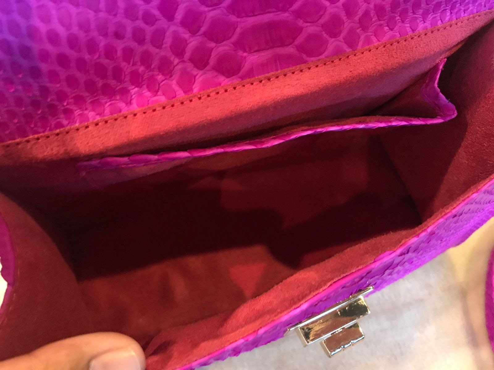 Top Handle Hot Pink Classy Genuine Python Skin Bag Exotic 