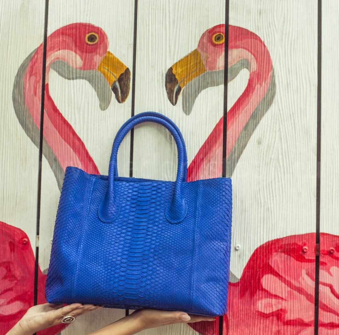 Genuine Python Skin Big Classy Royal Blue Ultramarine Bag / Elegant ...