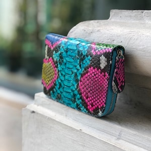 Cartera de piel de pitón auténtica / Cartera pequeña / Cartera de cuero exótico / Cartera de mujer / Cartera de moda multicolor / Cartera de diseño de piel de serpiente