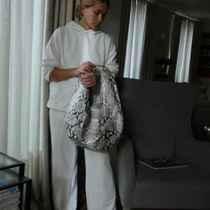 Big Soft Hobo Classy Sport Woman Bag Purse Genuine Python Skin Python Skin Products Gray Big Elegant Leather Designer Soft Bag Snake image 3