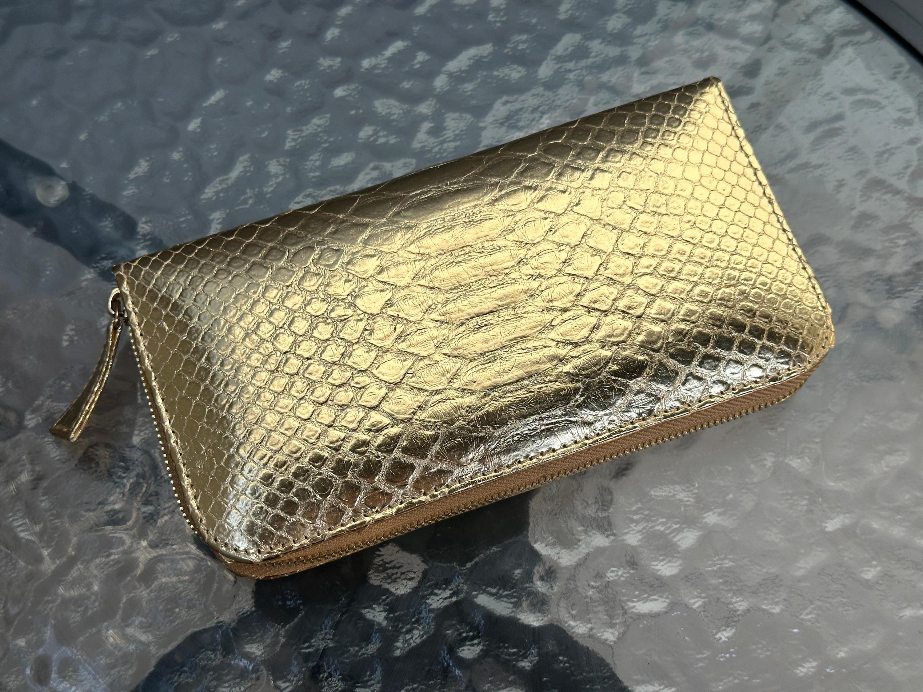 【貴重】パイソン　長財布　 GOLD KID　PYTHON WALLET Wallet Gold Python Skin | Exotic Skin Wallet | Unisex Wallet | Big