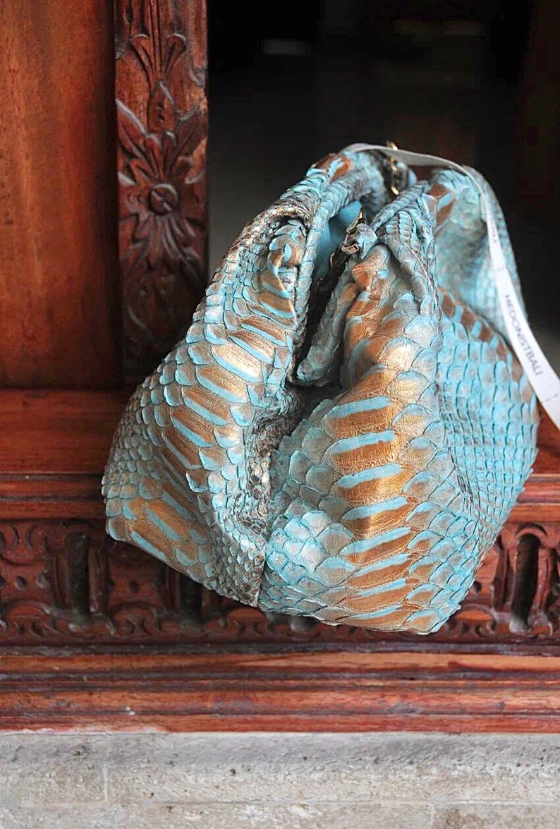 Genuine Python Skin Blue Pouch Bag | Exotic Leather Bags | Small Size ...