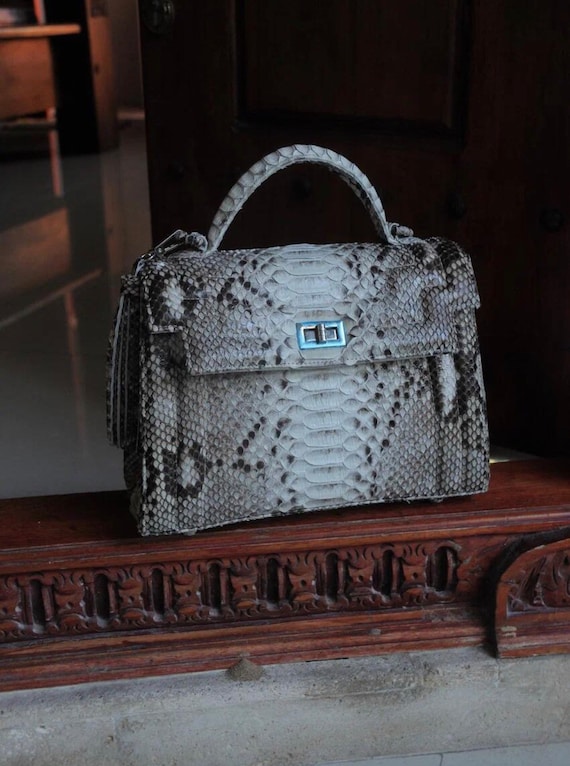 Top Handle Grey Classy Genuine Python Skin Stitched Bag Exotic Leather Bags Elegant Women Purse Snake Skin Bag Designer Leather Bag Etsy