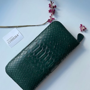 Python Wallet Dark Green | Genuine Python Skin Green Bottle Color Wallet Unissex | Calssy Elegant Python Genuine Leather Wallet Handmade New
