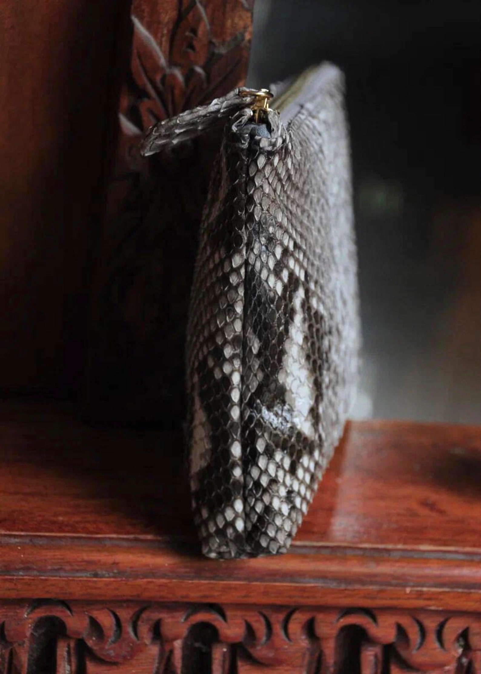 Genuine Python Skin Grey Cosmetic Bag/ Purse Insert Organizer/ Bag ...