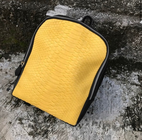 Genuine Python Skin Small Backpack Leather Backpack Yellow Small Designer Rucksack Exotic Leather Bags Women Handmade Bags Etsy Ireland