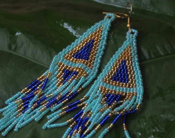 Long bead handmade earrings | bohemian geometric earrings | handmade jewelery | classy bead earrings | boho jewelry |gift for her