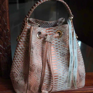 Genuine python skin peachy gold bucket crosshandle bag designer women purse | classy elegant crossbody PAULA bag | exotic leather bags |