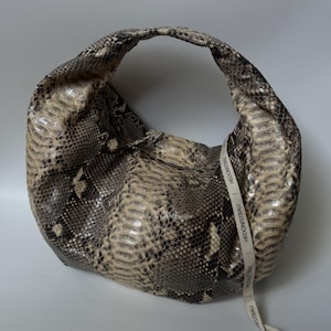 Medium Soft Hobo Classy Sport Woman Bag | Purse Genuine Python Skin | Reptile Skin Products | Cream Elegant Leather Designer Soft Bag Snake