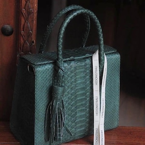 Top handle green classy MORA  genuine python skin bag | exotic leather bags | Elegant everyday women purse | snakeskin bag| designer bag