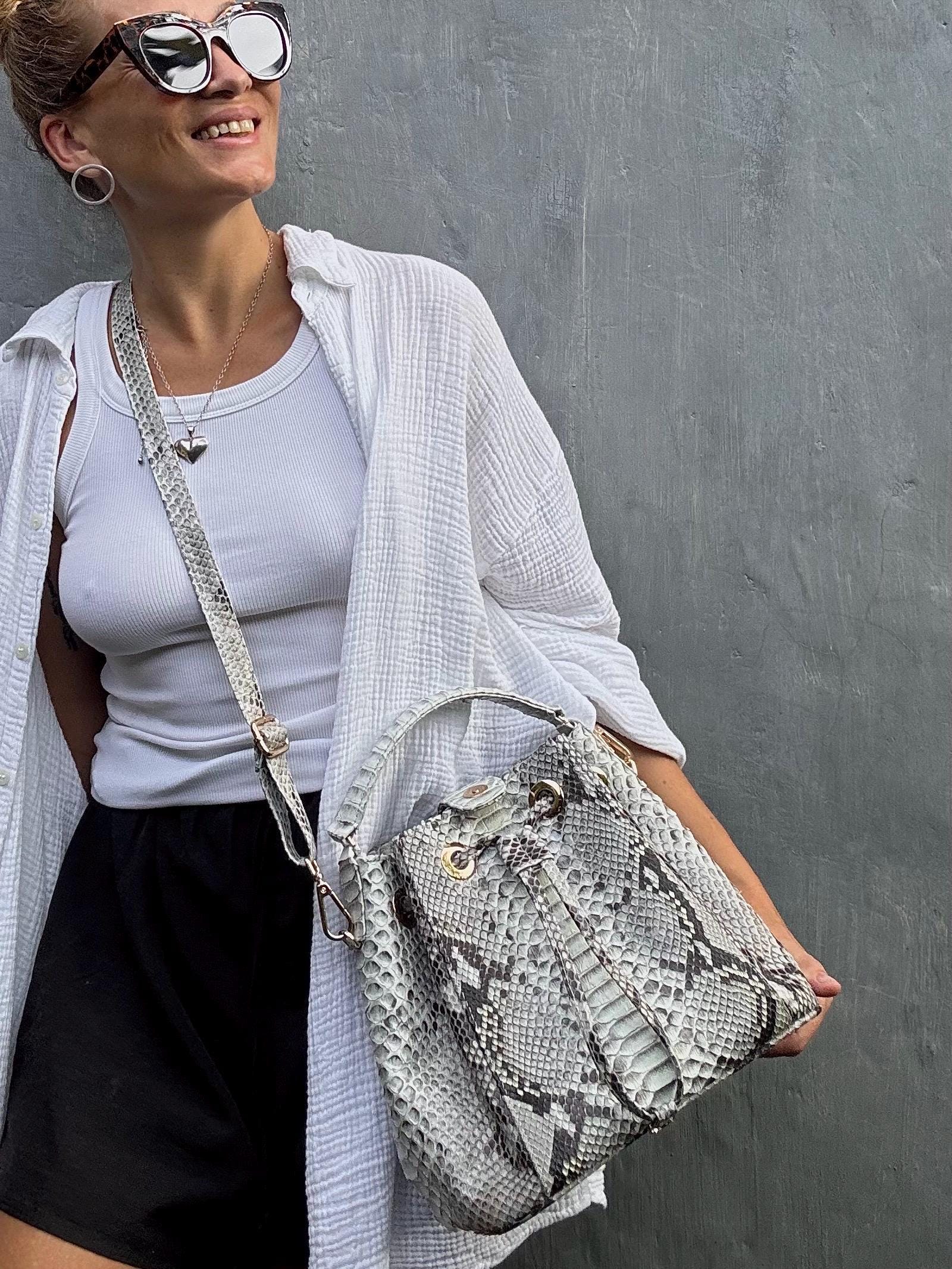Genuine Python Skin Grey Bucket Crosshandle Bag/ Designer Women Purse ...