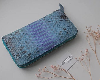 Portefeuille en peau de python véritable bleu clair classique, portefeuille pour femme portefeuille pour homme, portefeuille unisexe en cuir de python, portefeuille design fait main