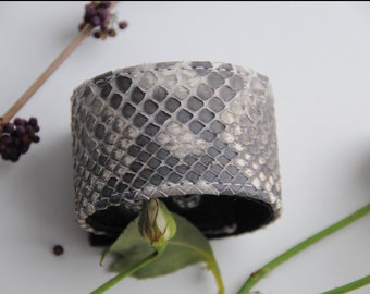 Genuine Python Skin Bracelet SnakePrint Leather Bracelet | Handmade Leather Bracelet Flat | Python Leather Bracelet Woman | Leather Bracelet