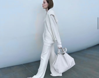 Genuine leather white oversize tote shopper triple handle big bag / everyday purse / handmade bags / designer bags / summer bag /