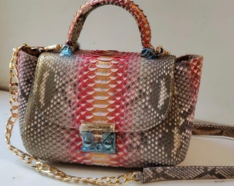Borsa con manico in vero pitone / borsa firmata / borsa in pelle esotica / borsa da donna firmata in pelle color bronzo / borsa elegante e di classe con stampa serpente