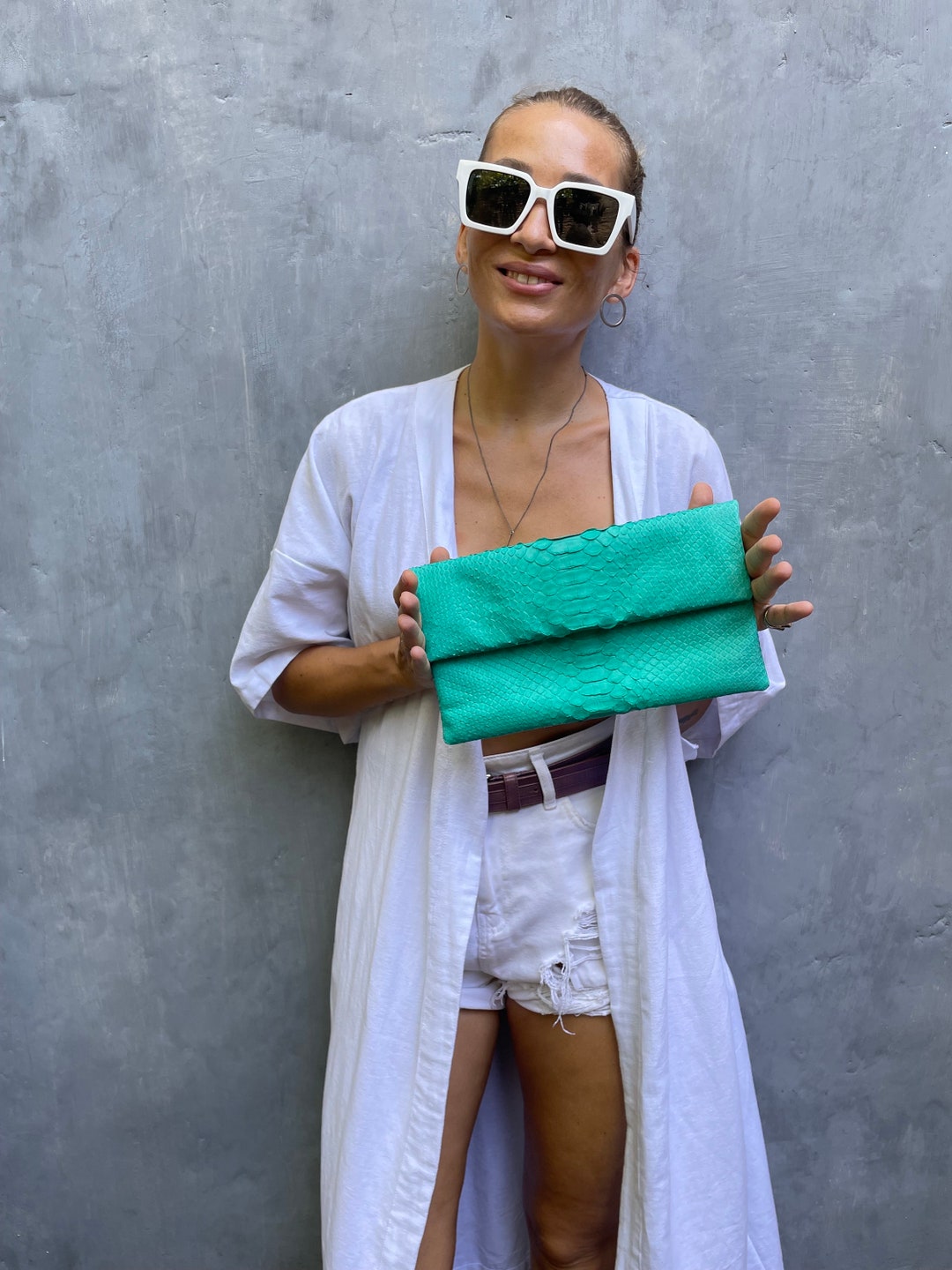 Genuine Python Skin Turquise Clutch Handmade, Classy Elegant Leather ...