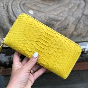 Geldbörse echte Pythonhaut gelbe Farbe, Geldbörse Frauen, Leder Dame Geldbörse, klassische Reißverschluss Geldbörse, Designer Geldbörse handgemacht, Geldbörse