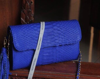 Echte Pythonhaut edle Tranarine flache Clutch mit Schulterkette | eleganter Abendfrauen Geldbeutel | Designer Ledertaschen | kleine Schlangen Tasche