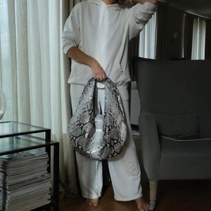 Big Soft Hobo Classy Sport Woman Bag Purse Genuine Python Skin Python Skin Products Gray Big Elegant Leather Designer Soft Bag Snake image 4