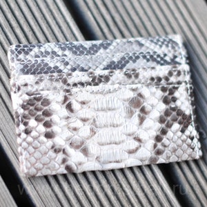 EXPÉDITION RAPIDE Porte-cartes de crédit en véritable peau de python | Portefeuille couleur serpent gris avec porte-pds d'entreprise | Idée cadeau cuir de peau de python exotique