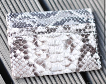 Genuine python skin creditcards holder | business cads holder gray snake colour unisex wallet small | gift idea exotic python skin leather