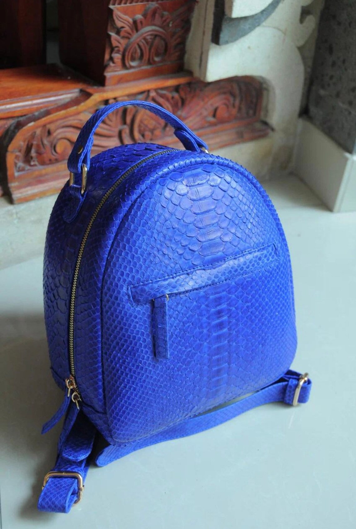 Genuine Python Skin Electric Blue Backpack | Exotic Leather Bags ...