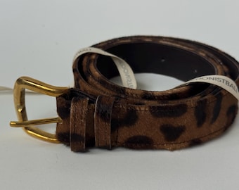 Cinto feminino em couro legítimo com estampa de leopardo e pele | Cinto feminino em couro legítimo com estampa animal e pele