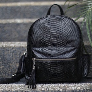 Genuine python Skin Backpack | Exotic Leather Backpack | Black Leather  Shiny Backpack | Python skin Bags | Women Backpack | Unisex Backpack