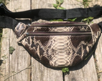 Genuine Python Skin Fanny Pack Brown and White | Exotic Leather Bags | Fanny Pack Women | Summer Fanny Pack |  Snake Print Bag | Stylich Bag