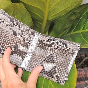 Portefeuille plat pour hommes en peau de python véritable | Porte-monnaie en cuir exotique | Cadeau pour lui | pinces à billets et portefeuille | Portmone gris fait main
