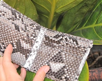 Genuine Python Skin Men Flat Wallet | Exotic Leather Money  Wallet | Gift For Him | Money Clips and Wallet | Grey Portmone Handmade