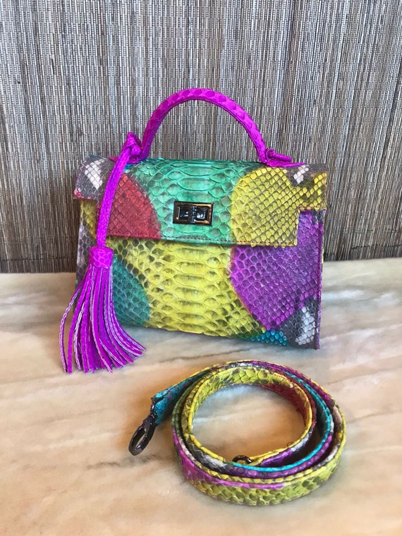 Top Handle Multicoloured Classy Genuine Python Skin Bag Top Handle Multicoloured Classy Genuine Python Skin Bag