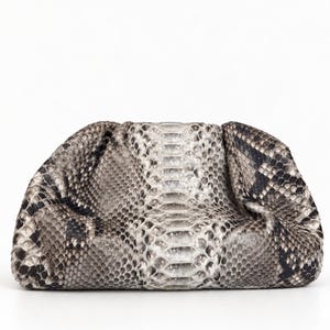 Genuine python skin grey uncoloured pouch bag | exotic leather bags | small size soft clutch | snake designer bag | gift for her | purses