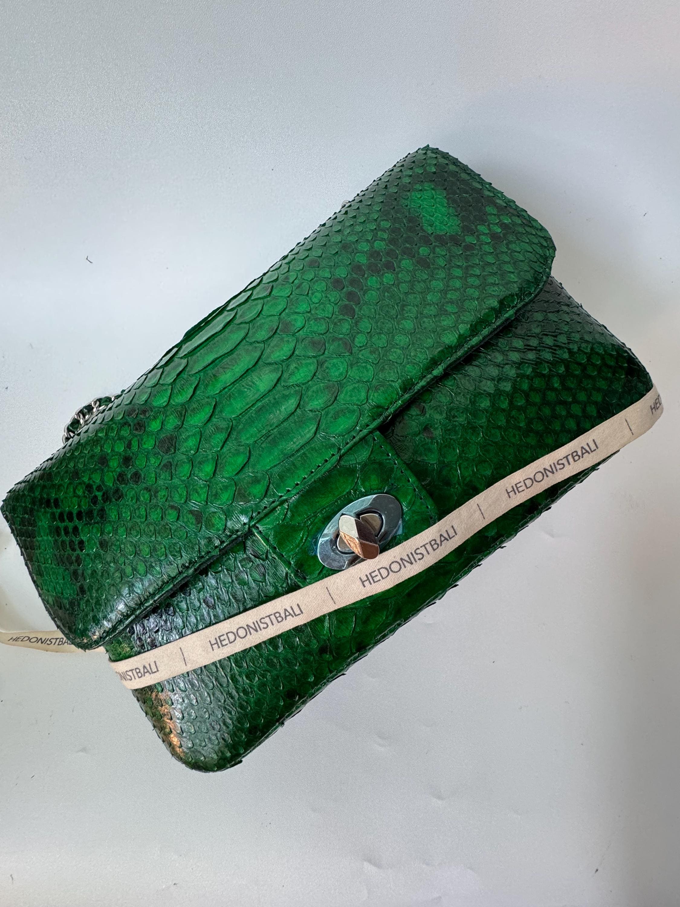 Genuine Python Skin Green Color Shiny Chain Bag | Shoulder Bag