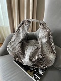 Big Soft Hobo Classy Sport Woman Bag | Purse Genuine Python Skin | Python Skin Products | Gray Big Elegant Leather Designer Soft Bag Snake product logo