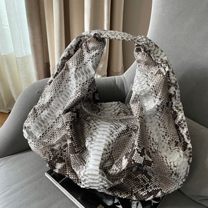 Big Soft Hobo Classy Sport Woman Bag Purse Genuine Python Skin Python Skin Products Gray Big Elegant Leather Designer Soft Bag Snake image 1