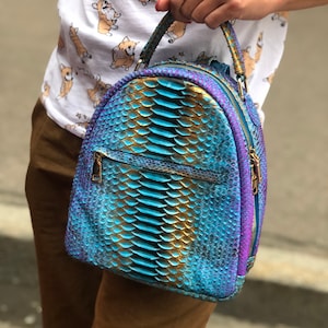 Genuine Python Skin Blue Shiny Backpack | Exotic Leather Bags | Women ...