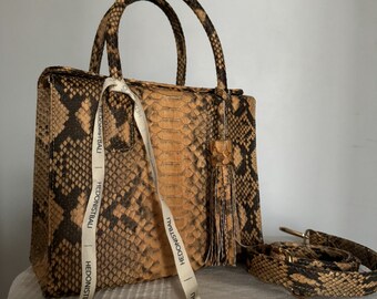 Griff oben edel MORA echte Pythonledertasche | exotische Ledertaschen | Elegante Frauen Geldbeutel | Schlangenledertasche | Designer Tasche