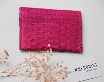 READY TO SHIP Genuine python skin creditcards holder | wallet small |gift idea exotic python skin leather business card holder fucshia