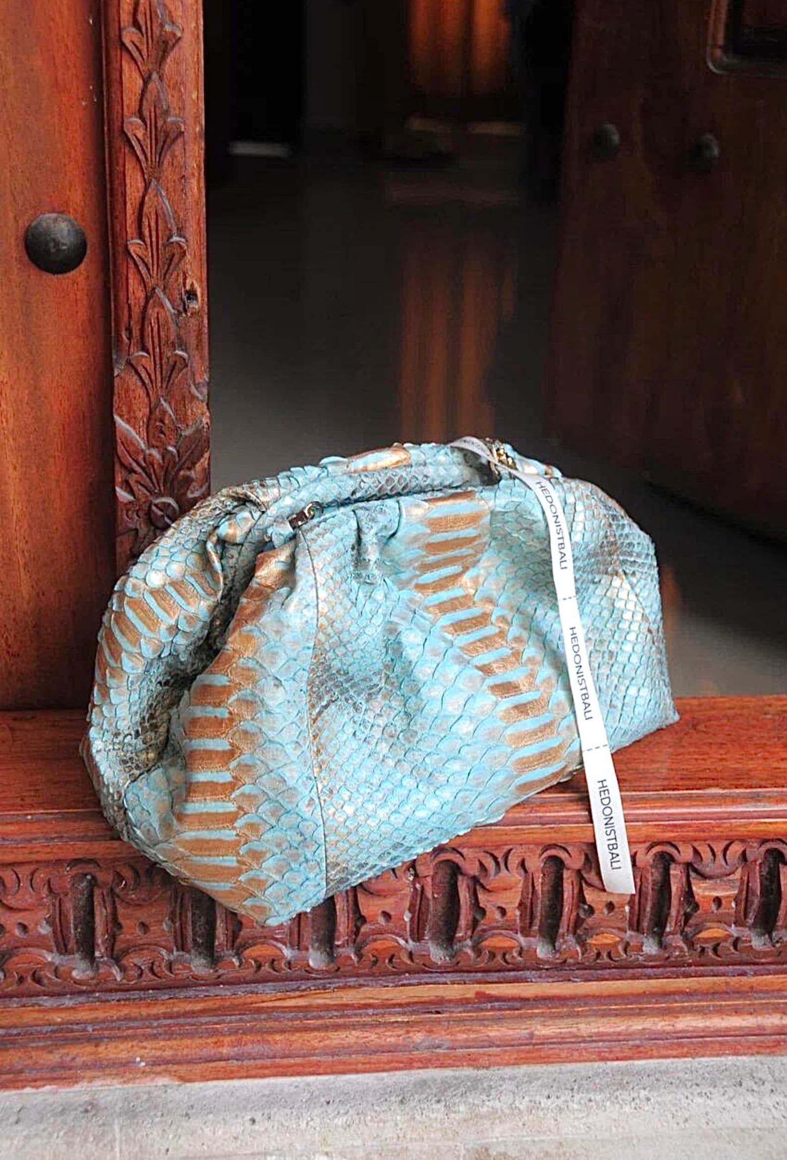 Invasive Python Bag Charm Genuine Python Skin Blue Pouch Bag | Exotic Leather Bags | Small Size ...