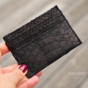 SCHNELLER VERSAND! Echter Pythonleder Kreditkartenhalter/Visitenkartehalter schwarze Farbe Unisex Geldbörse klein, Geschenkidee, exotisches Lederhandwerk