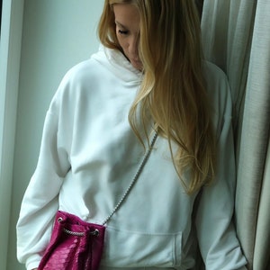 Genuine python skin bucket fuchsia chain bag / designer women purse / bright soft bag / exotic leather bags free shipping | gift for her image 9