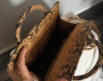 Top Handle Beige Classy MORA Genuine Python Skin Bag | Exotic