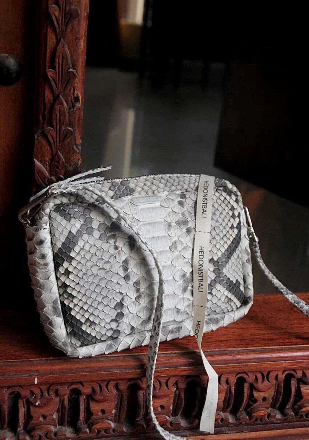 Smalll Woman Genuine Python Skin Elegant Grey Snake Print Clutch ...