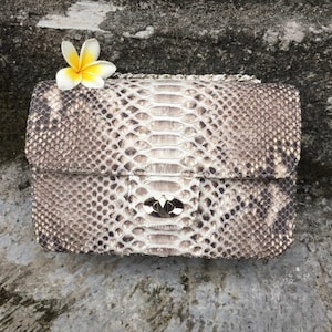 Genuine Python Skin Crossbody Natural Scale Gray Bag | Summer Chain Crossbody Bag | Elegant Classy Crossbody Python Bag | Leather Bag Women