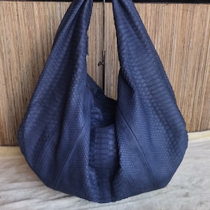 Große weiche Hobo edel Sport Frau Tasche | Geldbörse Echte Python-Haut | Python Haut Produkte | Blaue Große Elegante Leder Designer Soft Bag Schlange