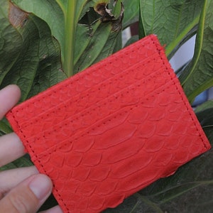 Genuine python skin creditcards holder red  | business car holder | wallet small | gift idea exotic python skin leather card holder
