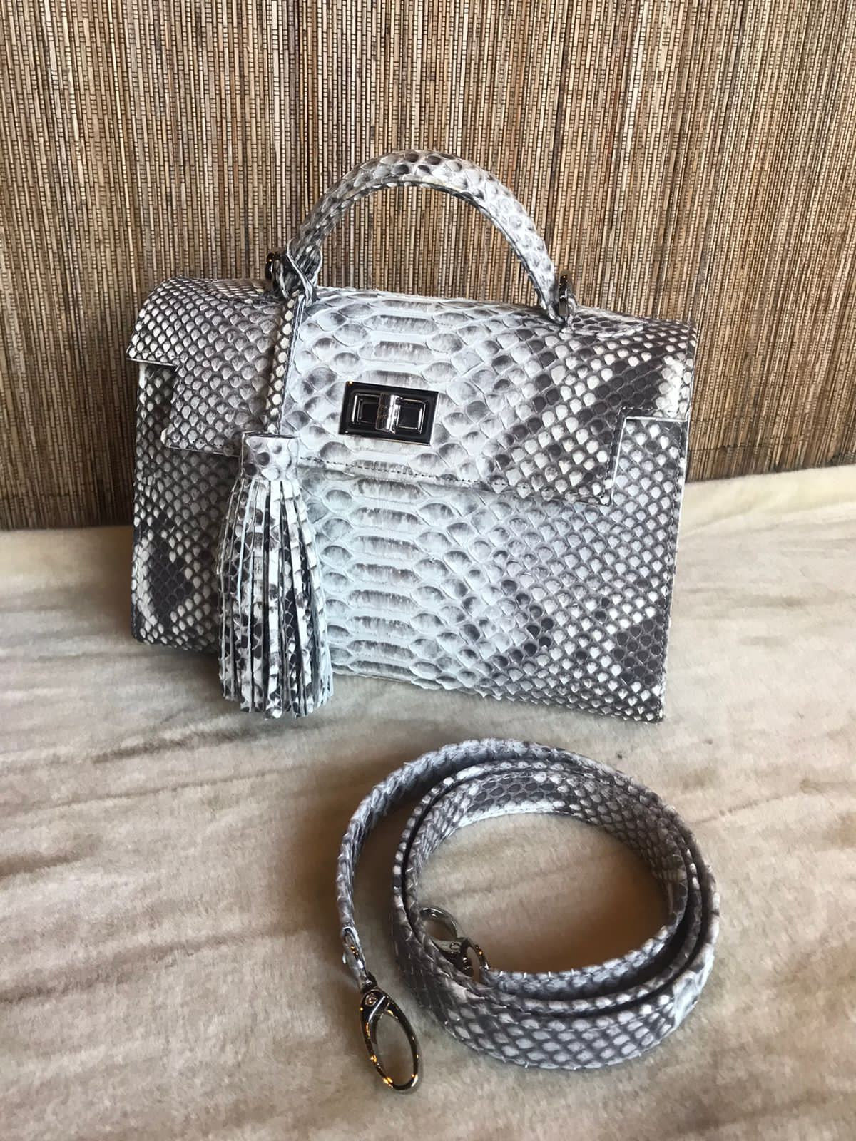 Top Handle Grey Classy Genuine Python Skin Bag | Exotic