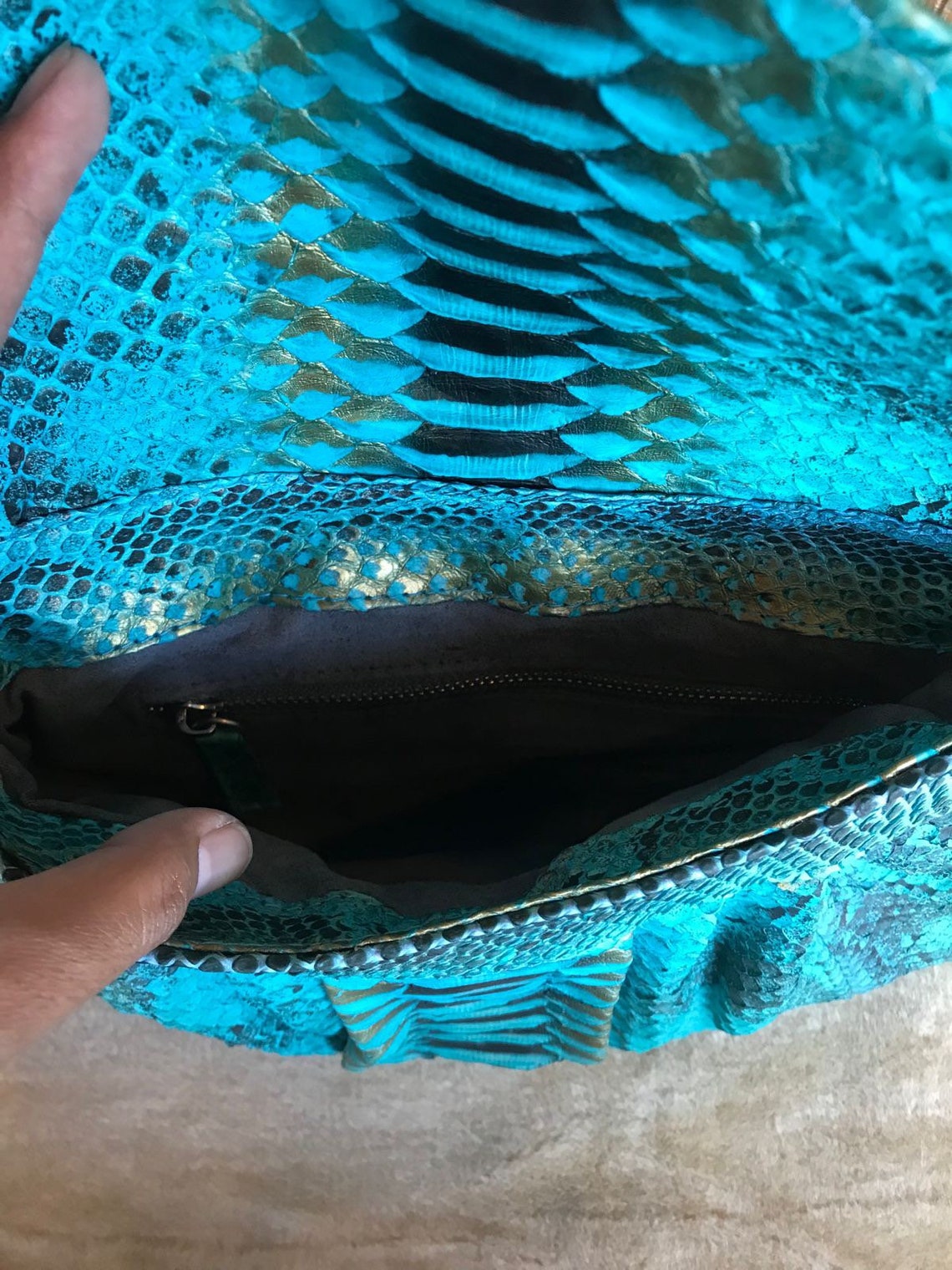 Genuine Python Skin Shoulder Chain Bag | Big Blue Clutch | Exotic ...