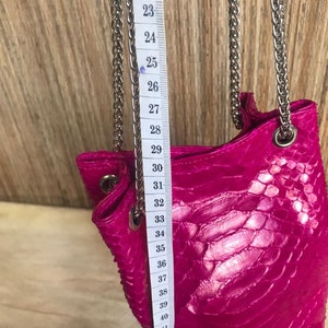 Genuine python skin bucket fuchsia chain bag / designer women purse / bright soft bag / exotic leather bags free shipping | gift for her image 7